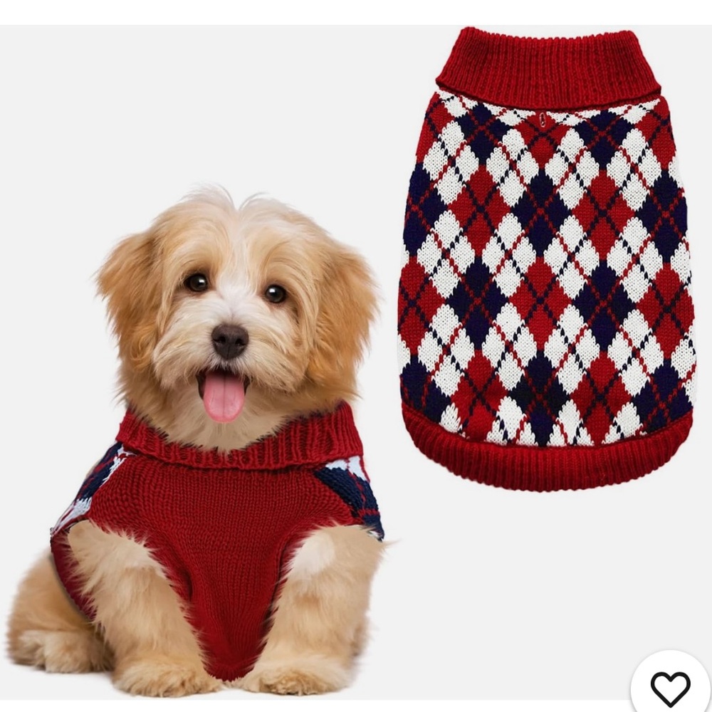 Red White Blue Argyle Dog Sweater Size XL Fits Large Best